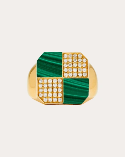 Shop Yvonne Léon Women's Malachite & Diamond Small Damier Ring In Green