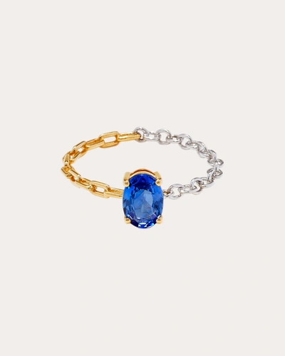 Shop Yvonne Léon Women's Blue Sapphire Two-tone Chain Solitaire Ring