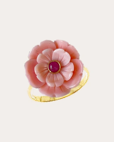 Shop Casa Castro Women's Mother Nature Ruby & Queen Mother Of Pearl Flower Ring In Pink