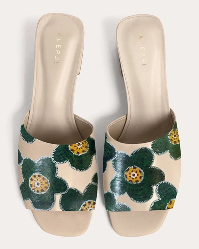 Shop Alepel Women's Beige Crochet Block-heel Sandal Leather