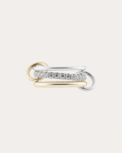 Spinelli Kilcollin Petunia Two-tone Diamond Pave 3-link Ring In Yellow Gold/silver