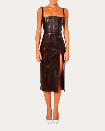 Laquan Smith Women's High-waisted Patent-vinyl Midi Skirt In Brown
