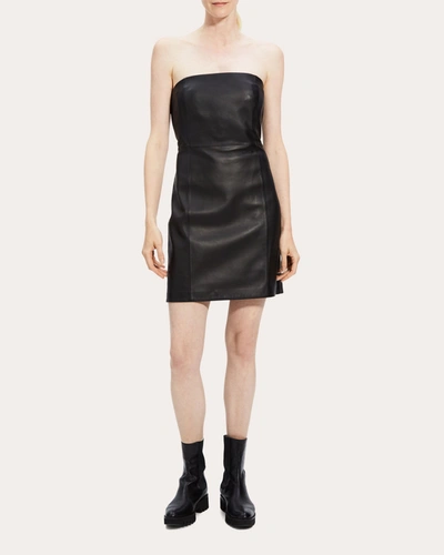 Shop Theory Women's Strapless Leather Mini Dress In Black