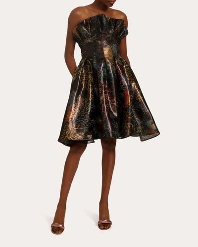 Shop Amsale Women's Coral Metallic Ruffle Dress In Black