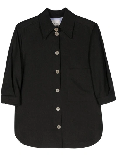 Shop Alysi Linen Overshirt In Black