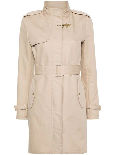Shop Fay Virginia Cotton Twill Trench Coat In Beige