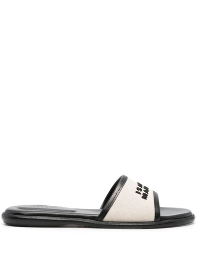 Shop Isabel Marant Vikee Logo Flat Sandals In Black