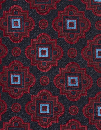 Shop Kiton Dark Blue Tie With Majolica Pattern In Red