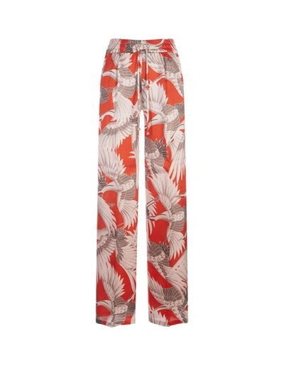Shop Kiton Printed Silk Drawstring Trousers In In Orange