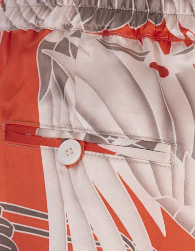 Shop Kiton Printed Silk Drawstring Trousers In In Orange