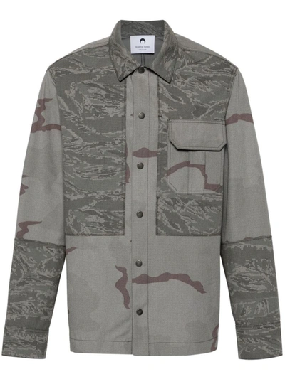 Shop Marine Serre Camouflage Print Overshirt In Grey