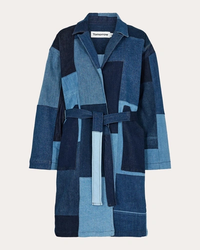 Shop Tomorrow Women's Arizona Patchwork Denim Trench Coat In Blue