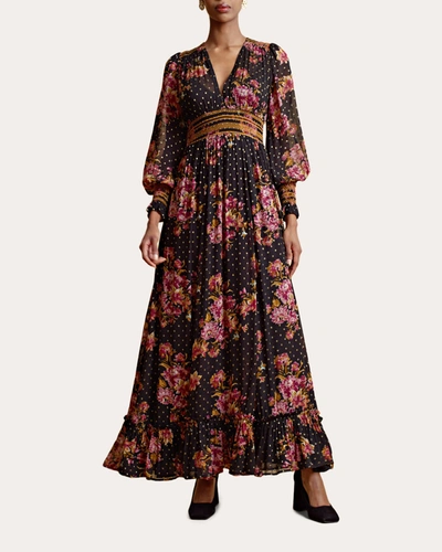 Shop Bytimo Women's Golden Georgette Maxi Dress In Autumn Bouquet