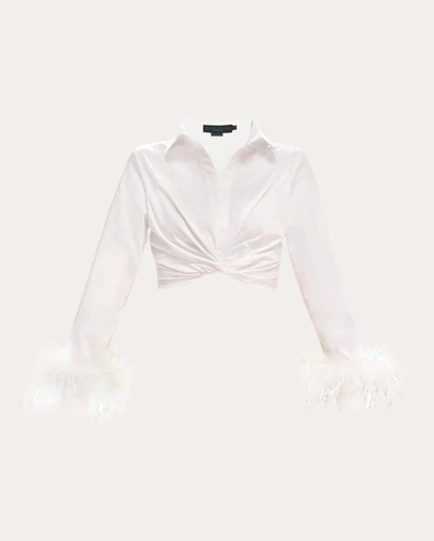 Shop No Pise La Grama Women's Fenix Feathered Crop Shirt In White