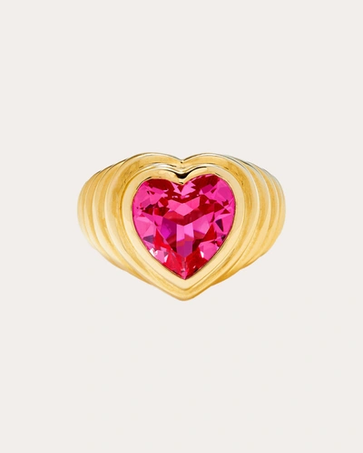 Shop Yvonne Léon Women's Pink Crystal Heart Berlingot Ring 9k Gold