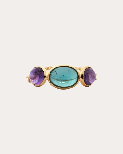 Shop Yi Collection Women's Indicolite & Amethyst Eos Chain Ring In Purple