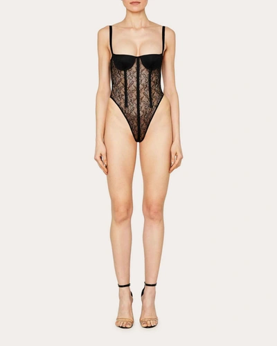 Laquan Smith Women's Lace Bustier Bodysuit In Black
