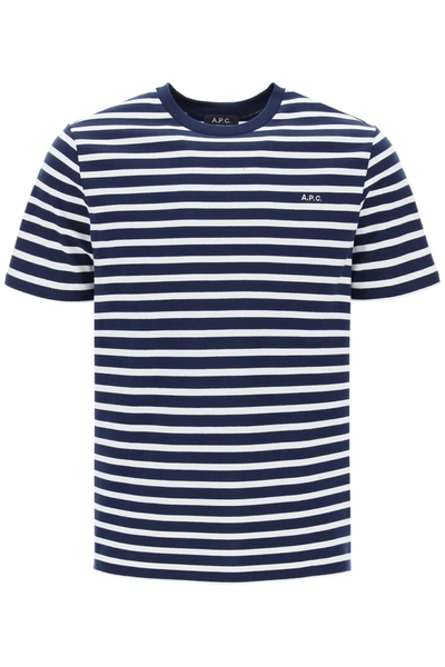Shop Apc Emilien Striped T Shirt In White, Blue
