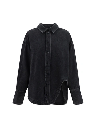 Shop Attico Diana Denim Shirt With Embroidery In Black