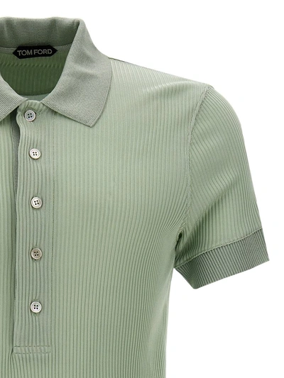 Shop Tom Ford Ribbed Viscose Polo Shirt In Green