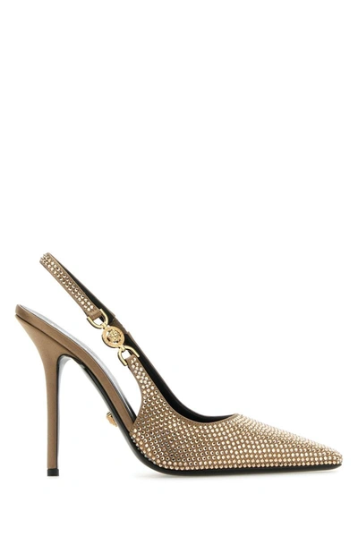 Shop Versace Heeled Shoes In Camelgold