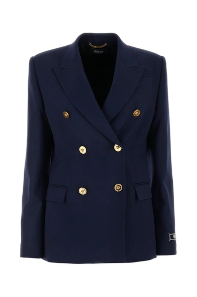 Shop Versace Jackets And Vests In Navyblue