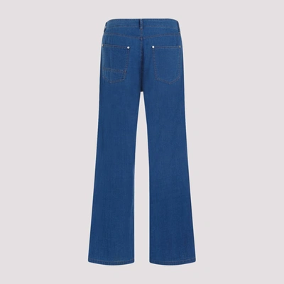 Shop Palm Angels Chambray 5 Pockets Pants In Blue