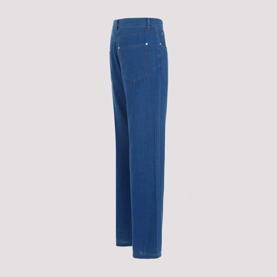 Shop Palm Angels Chambray 5 Pockets Pants In Blue