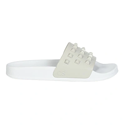 Shop Carmen Sol Franco White Slides In Light Grey