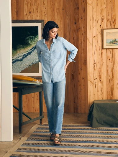 Faherty Chambray Button Down Shirt In Mid Wash