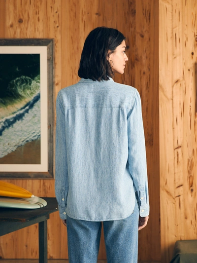 Faherty Chambray Button Down Shirt In Mid Wash