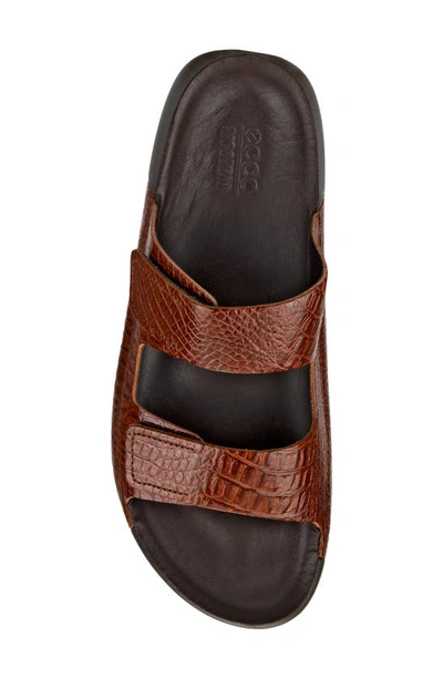 Shop Ecco Cozmo Croc Embossed Slide Sandal In Cognac