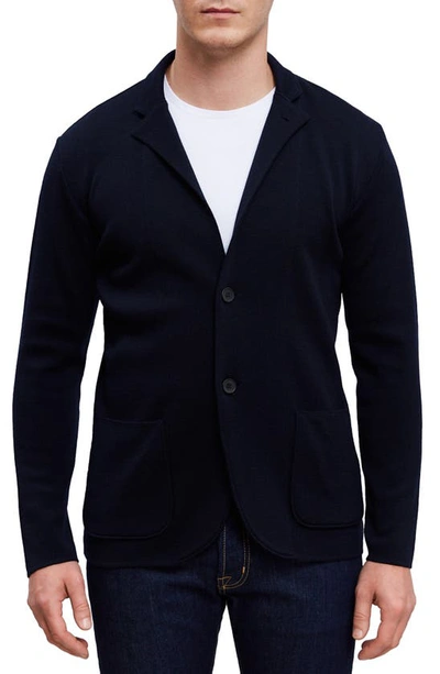 Shop Emanuel Berg Notched Lapel Navy Premium Merino Wool Cardigan