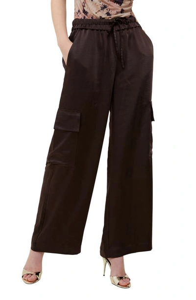 Shop French Connection Chloetta Satin Cargo Pants In 20-chocolate Torte