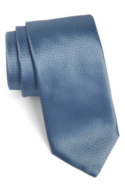 Shop Canali Neat Silk Tie In Blue