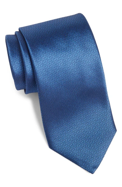 Shop Canali Neat Silk Tie In Bright Blue