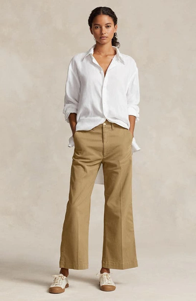 Shop Polo Ralph Lauren Stretch Cotton Twill Wide Leg Crop Pants In Montana Khaki