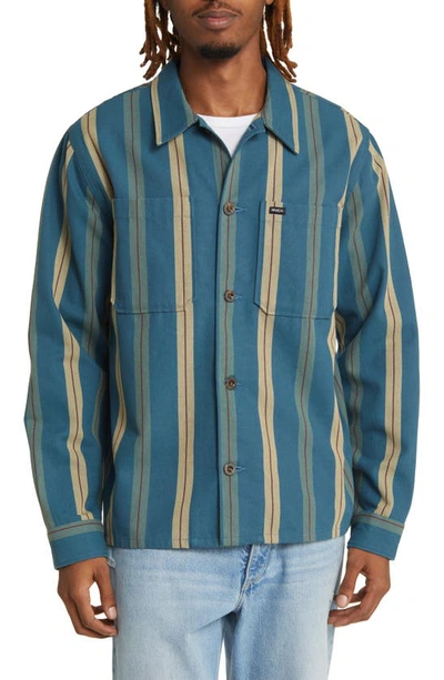 Shop Rvca Americana Stripe Button-up Overshirt In Duck Blue