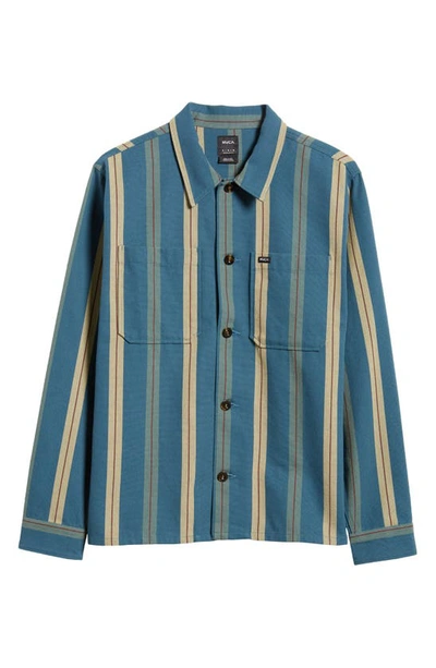 Shop Rvca Americana Stripe Button-up Overshirt In Duck Blue