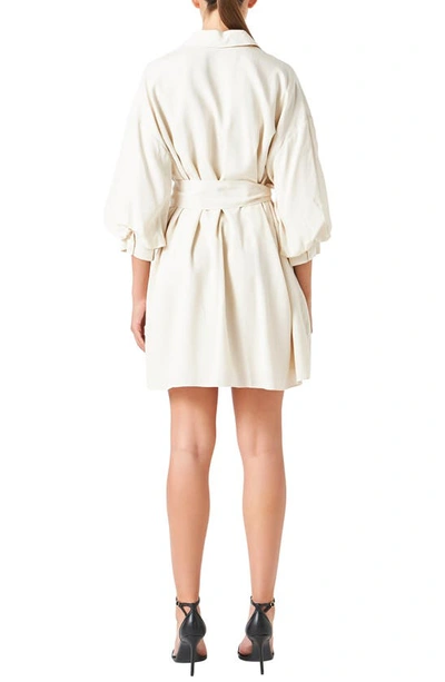 Shop Endless Rose Tie Waist Mini Shirtdress In Beige