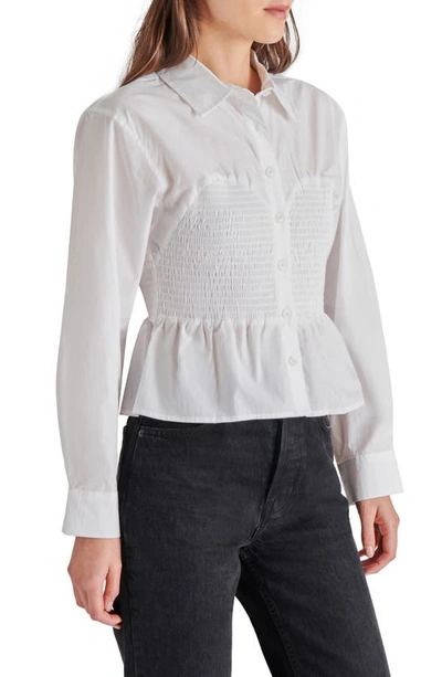 Shop Steve Madden Marisol Smock Detail Cotton Button-up Shirt In White