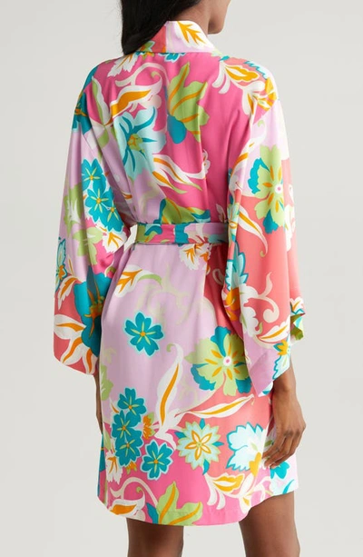 Shop Natori Marabella Short Satin Robe In Pink/ Green