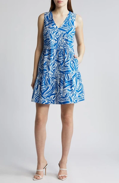 Shop Chelsea28 Print Sleeveless Tiered Dress In Blue Print