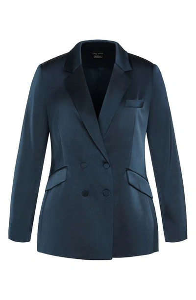 Shop City Chic Rylie Double Breasted Blazer In Steel Blue