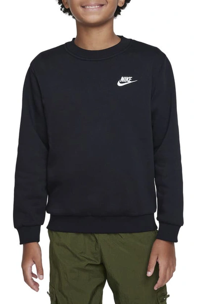 Shop Nike Kids' Club Fleece Crewneck Sweatshirt In Black/ White
