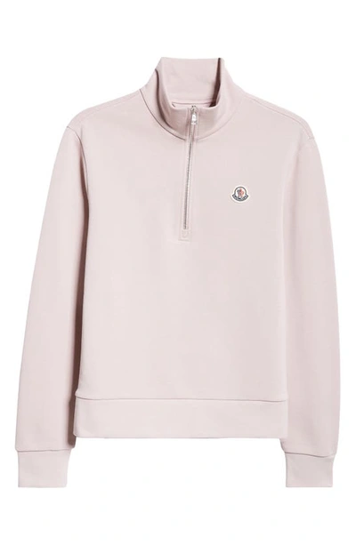 Shop Moncler Logo Patch Quarter Zip Pullover In Raspberry Icing
