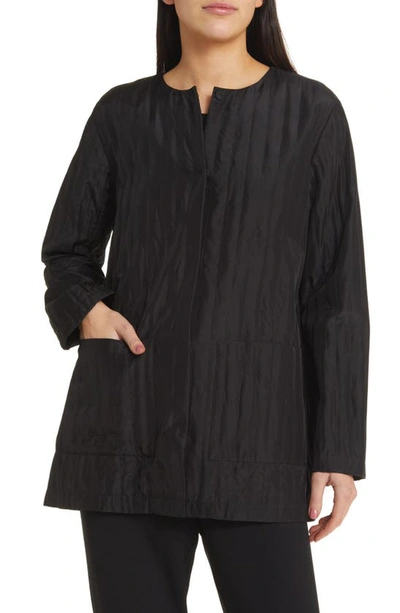 Shop Eileen Fisher Quilted Silk Jacket In Black