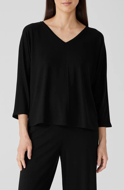 Shop Eileen Fisher V-neck Three-quarter Sleeve Top In Black