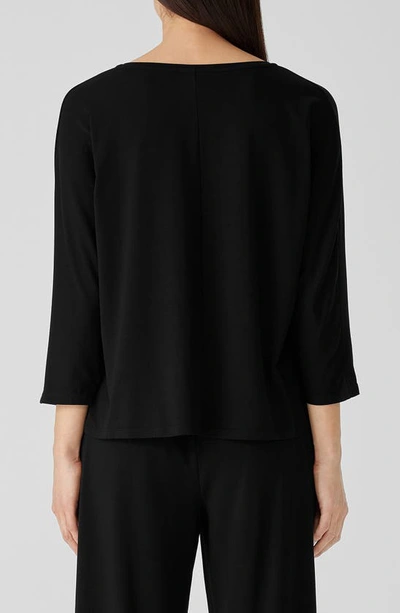 Shop Eileen Fisher V-neck Three-quarter Sleeve Top In Black