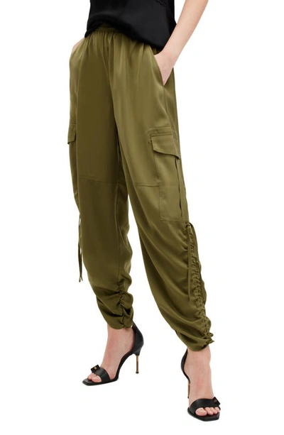 Shop Allsaints Kaye Ruched Cargo Pants In Khaki Green